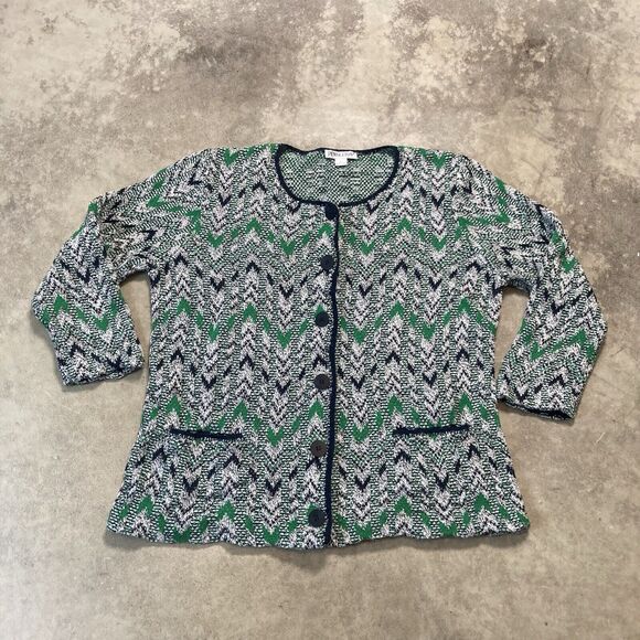 Pendleton Sweater Womens Large Blue Green Chevron Cotton Silk Cardigan - Picture 1 of 8